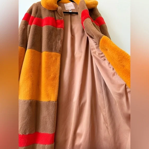 Hutch Long Faux Fur Coat 70s Retro Style Maximalist Colorblock Statement Coat - Picture 4 of 9